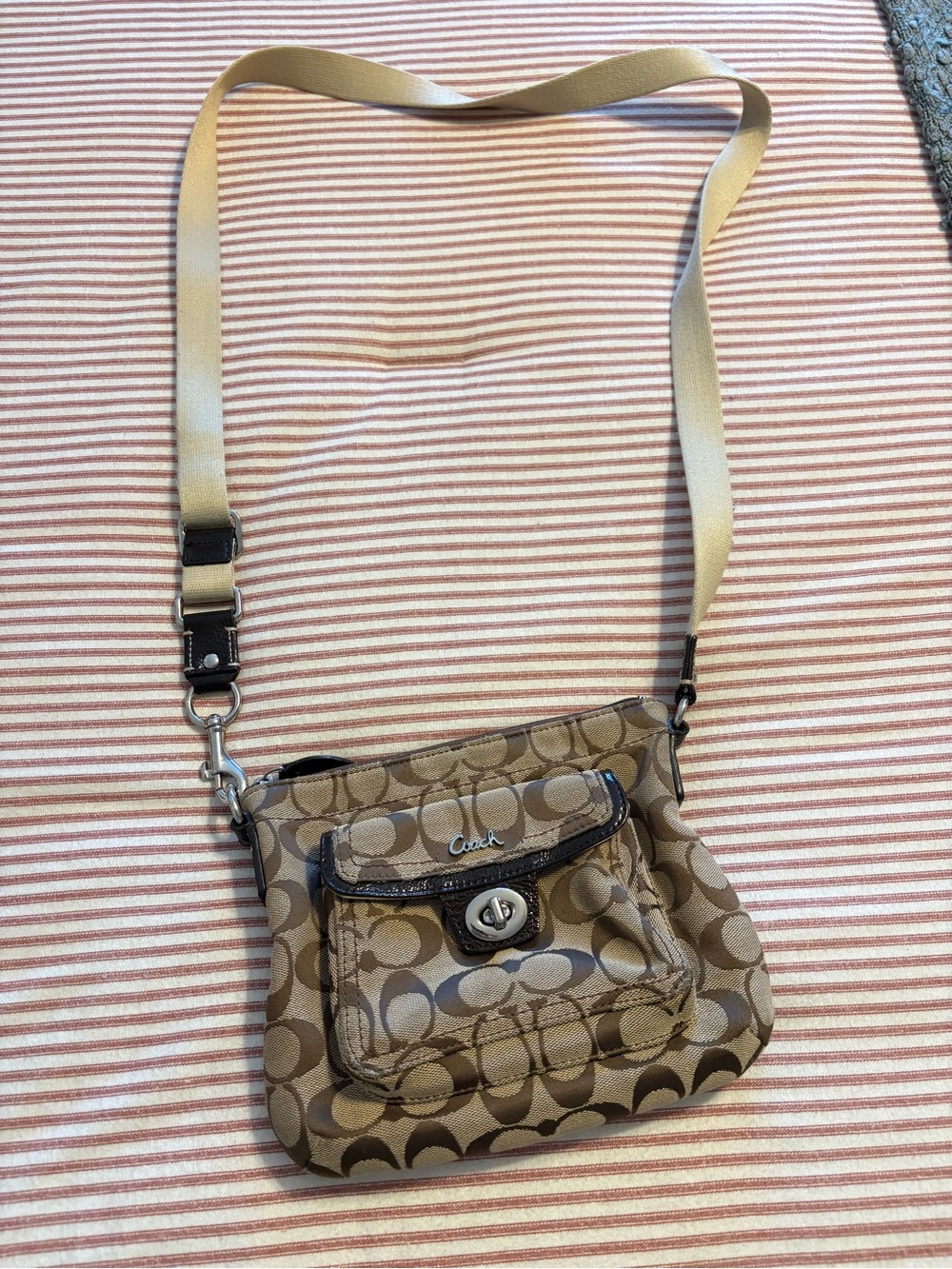 Coach Signature Tan and Brown Crossbody Bag